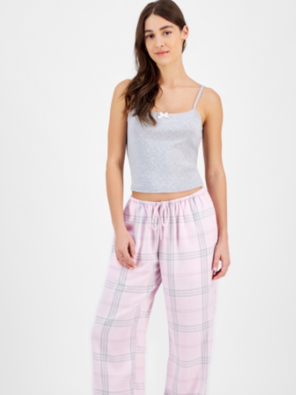 Self Esteem Juniors' Pointelle Cropped Tank Top Cami Heather Grey XS  NWT